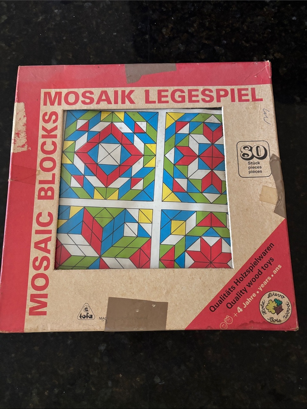 Vintage Mosaic Blocks Wooden Wall Art Set - Multicolor